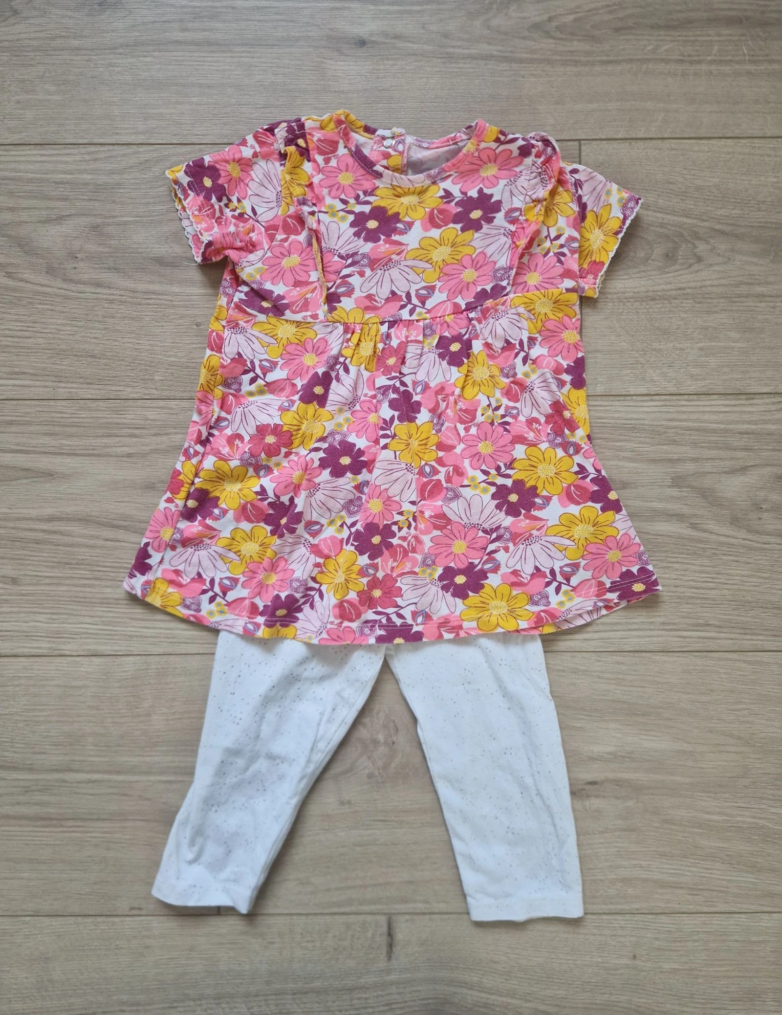 🌼 Ensemble robe + legging – U Tout Petits – bébé fille – 12 mois – bon état